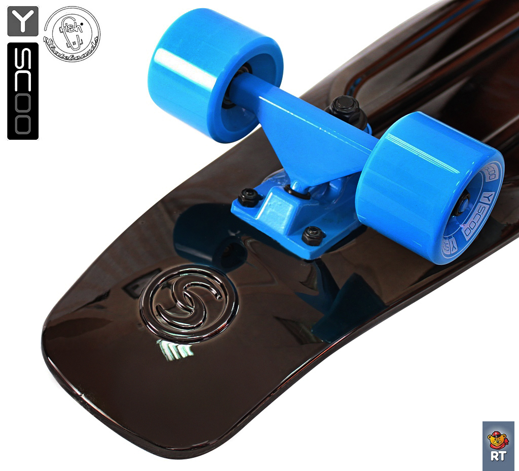 Скейтборд виниловый Y-Scoo Big Fishskateboard metallic 27" 402H-Bb с сумкой, темная бронза и голубые колеса  